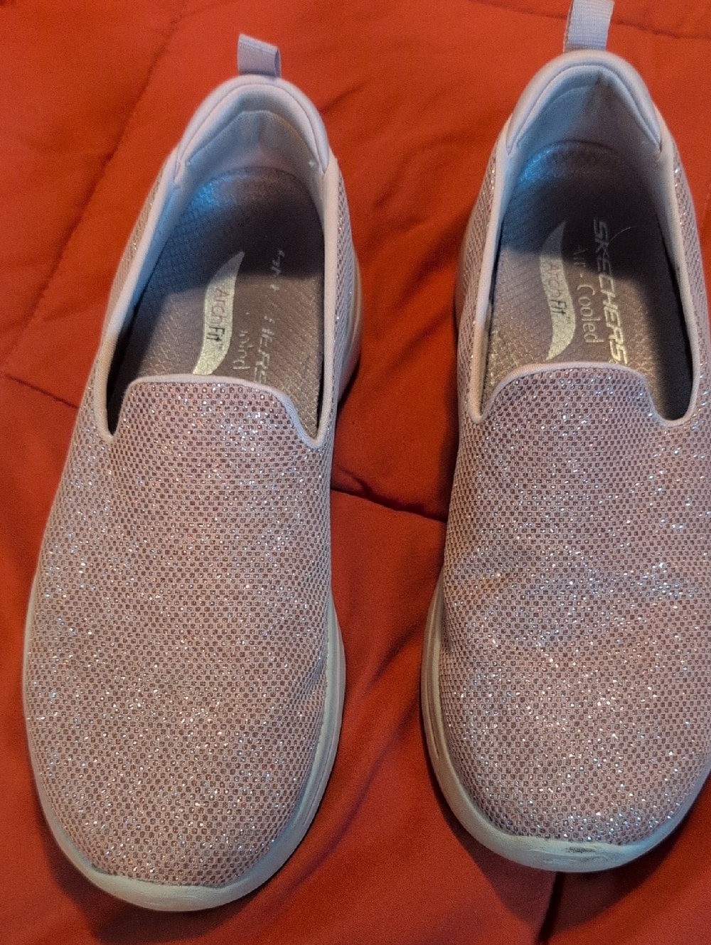 Skechers Women's Rose Gold Slip-On Glitter Sneakers